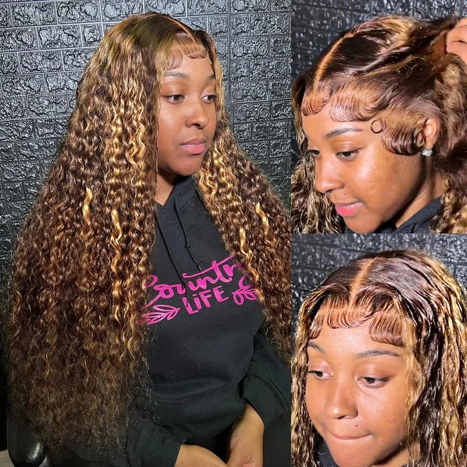 13x6 Highlight Ombre Deep Wave Lace Frontal Wig Brazilian Remy Colored Curly 13x4 HD Lace Front Human Hair Wigs For Women