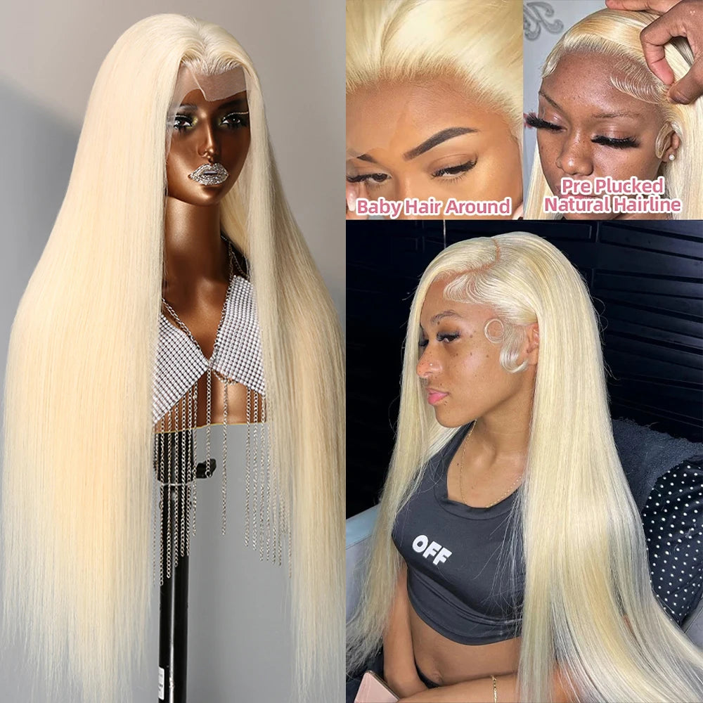 40 Inch 613 Blond Lace Frontal Wig Human Hair 13x6 13x4 HD Transparent Color Bone Straight Lace Front Wigs For Women 250 Density