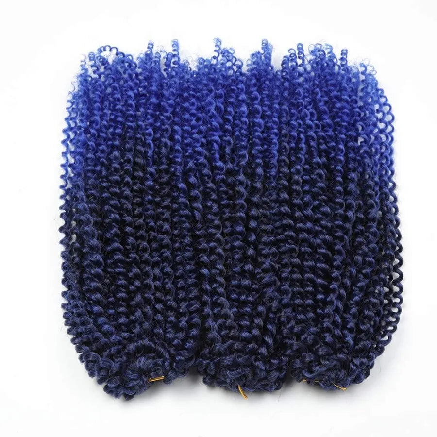 3pcs pack Soft Synthetic Crochet Braiding Hair Extensions with Kinky Curl Texture in Blue Color 12 Inch Afro Kinky Twist Hair f