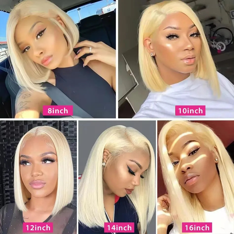 Straight 613 Bob Wig Human Hair 180% Density Blonde Bob Wig Human Hair Glueless Lace Front Wigs Short HD Transparent Lace Front