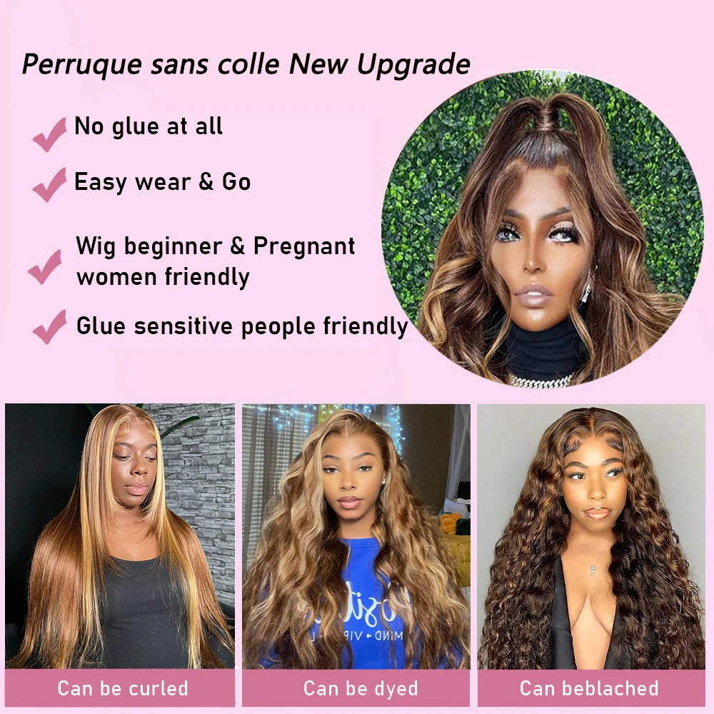 Highlight 13x4 Blond Body Wave Glueless Wigs Human Hair Pre Plucked Brazilian 40 Inch 7x5 Wear Go Loose Wave Wigs For Women 250%