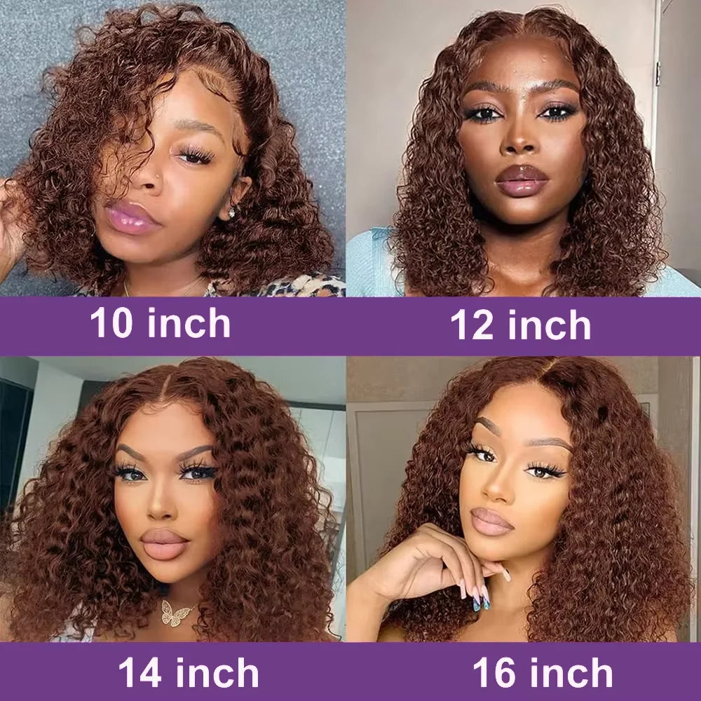 Deep Wave Short Bob Wigs Human Hair Wigs Dark Brown13x4 Short Bob Wigs Deep Wave Wig 180% Density Brazilian Human Hair