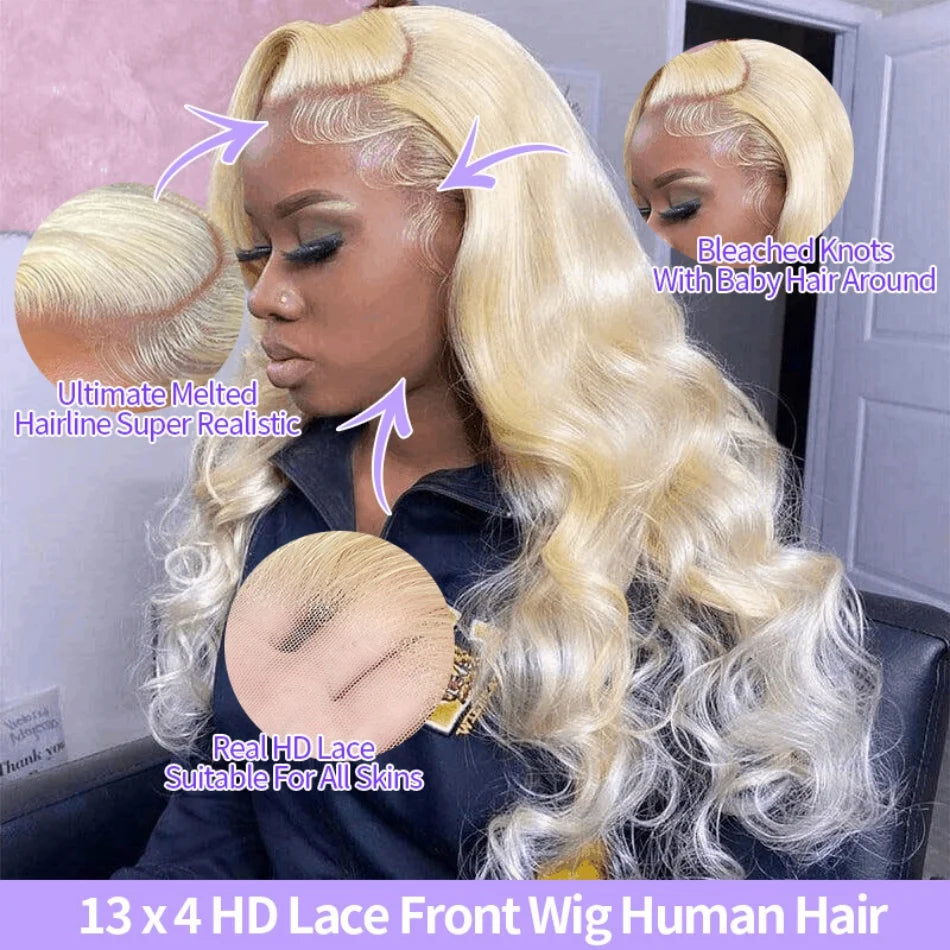 200 Density Blonde Human Hair Wig Body Wave 613 hd Lace Frontal Wig 13x6 13x4 Human Hair Lace Front Wig Brazilian Colored Wigs