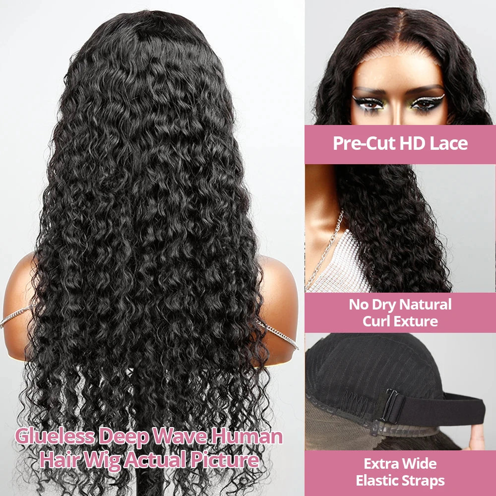 300% 13X6 13X4 HD Deep Wave Lace Frontal Wig Brazilian 40 46 Inch Water Curly Wear And Go 7x5 Glueless Human Hair Wigs For Women