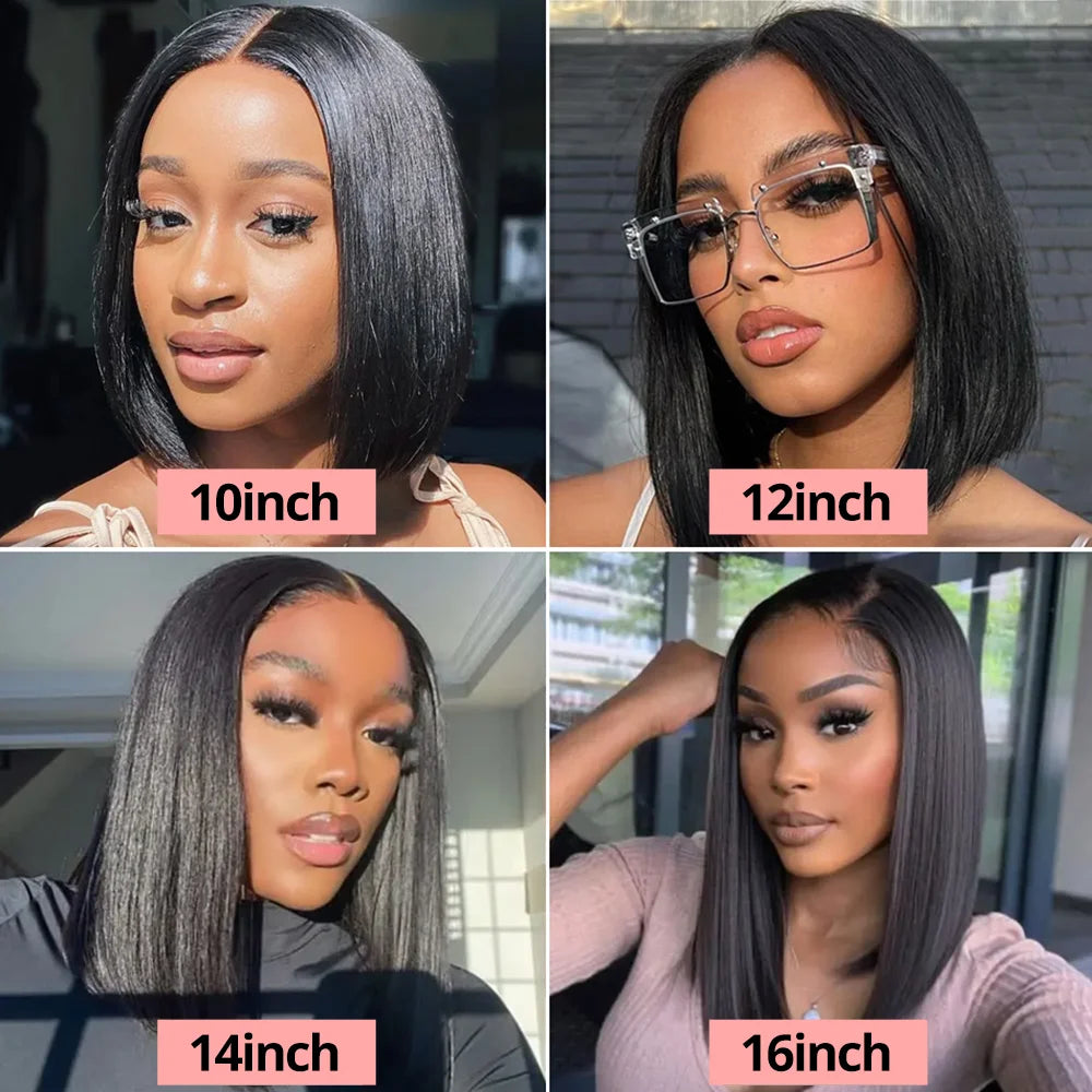 4x4 Short Bob Lace Front Glueless Human Hair Wigs Transparent Lace Closure Plucked Pre Cut 180% Density Short Bob Wigs For Women