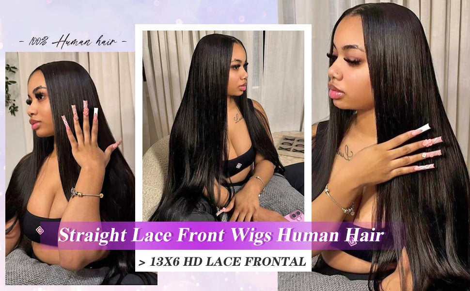 30 36 Inch Straight Human Hair Wigs 180 Density Straight 13x6 Hd Lace Frontal Wig Human Hair PrePlucked Brazilian Hair For Women
