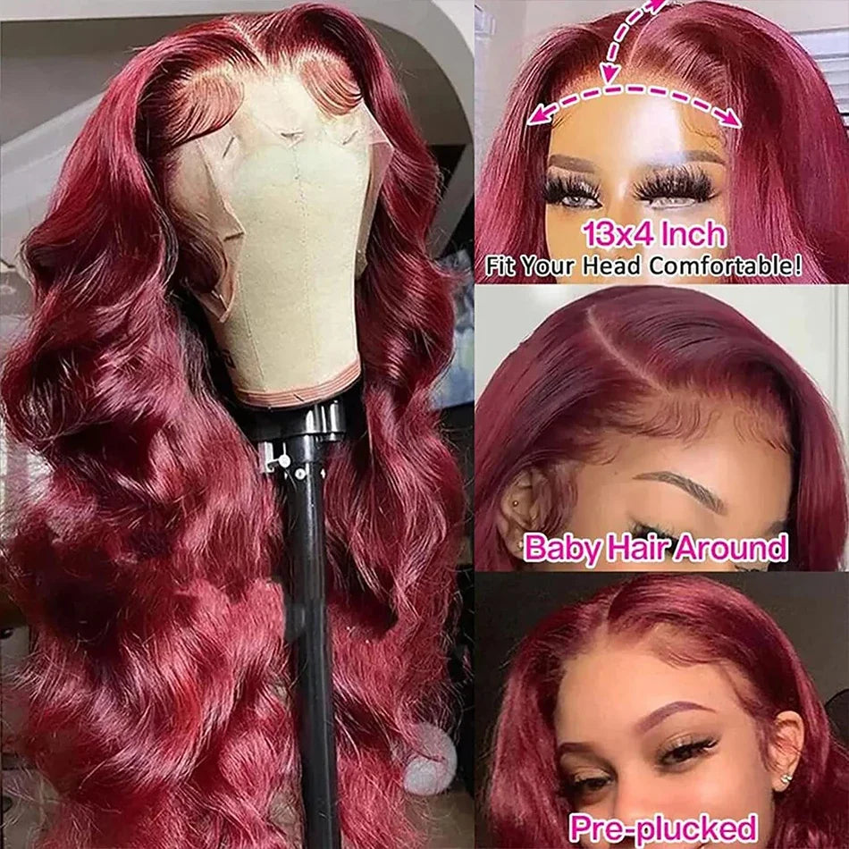 Ready to wear Wine Red Lace Front Wigs Burgundy 99J Layered Cut Loose Body Wave Glueless 7x5 Closure Lace Human Hair Wig
