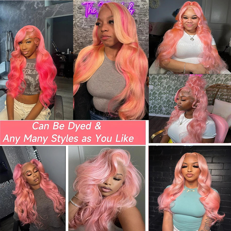 200 Density Light Pink 13X6 Body Wave hd Transparent Lace Frontal Wig 13X4 Loose Wave 100% Colored Human Hair Wigs for Women