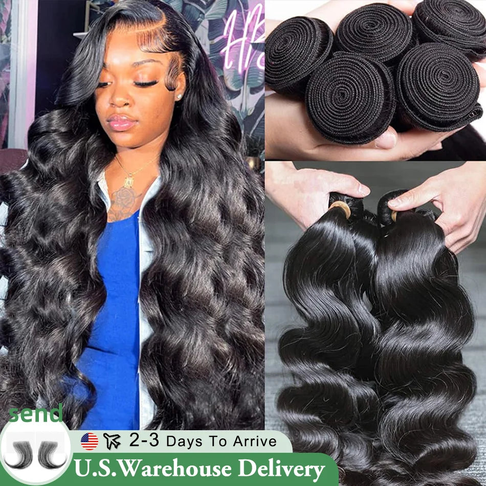 30 40 Inch Body Wave Human Hair Bundles 100% Unprocessed Virgin Hair Weave 16A Thick Hair Bundles Double Weft Bundles For Woman