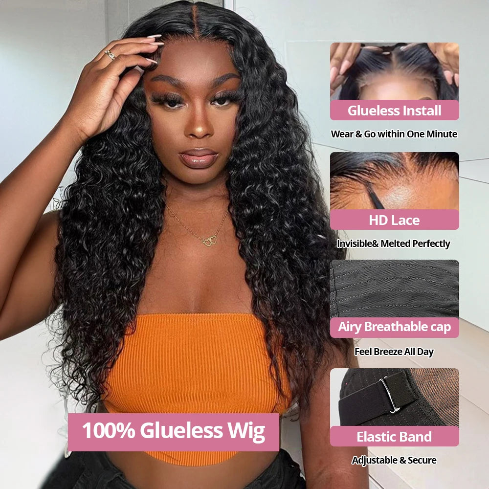 40 46Inch Deep Wave 13x6 13x4 Lace Frontal Human Hair Wig 300 Density 7x5 Water Curly Wear Go Glueless Human Hair Wigs For Women