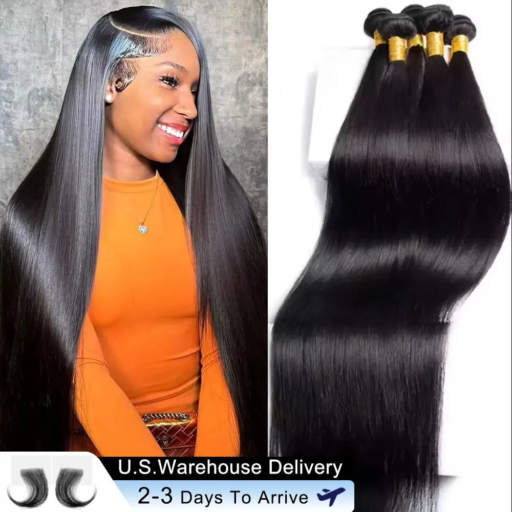 30 40 Inch Straight Bundles 16A Virgin Raw Hair 100% Human Hair Bundles Extensions 2/3/4 Pcs Double Weft Weave Bundle For Woman