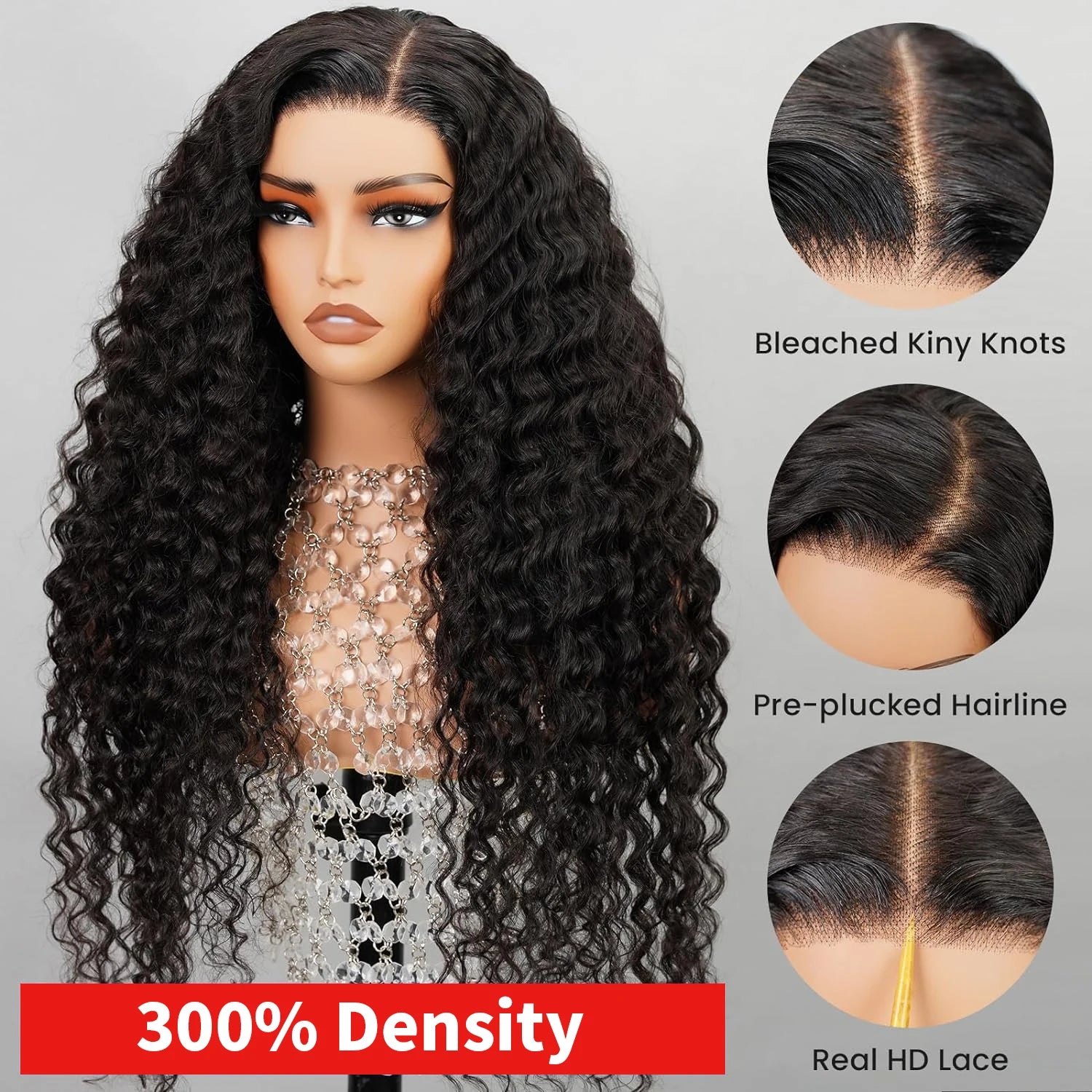 300 Density 13x6 HD Lace Frontal Glueless Wig Human Hair Deep Wave Wigs 13x4 Curly Water Wave Preplucked Brazilian Remy  Wigs