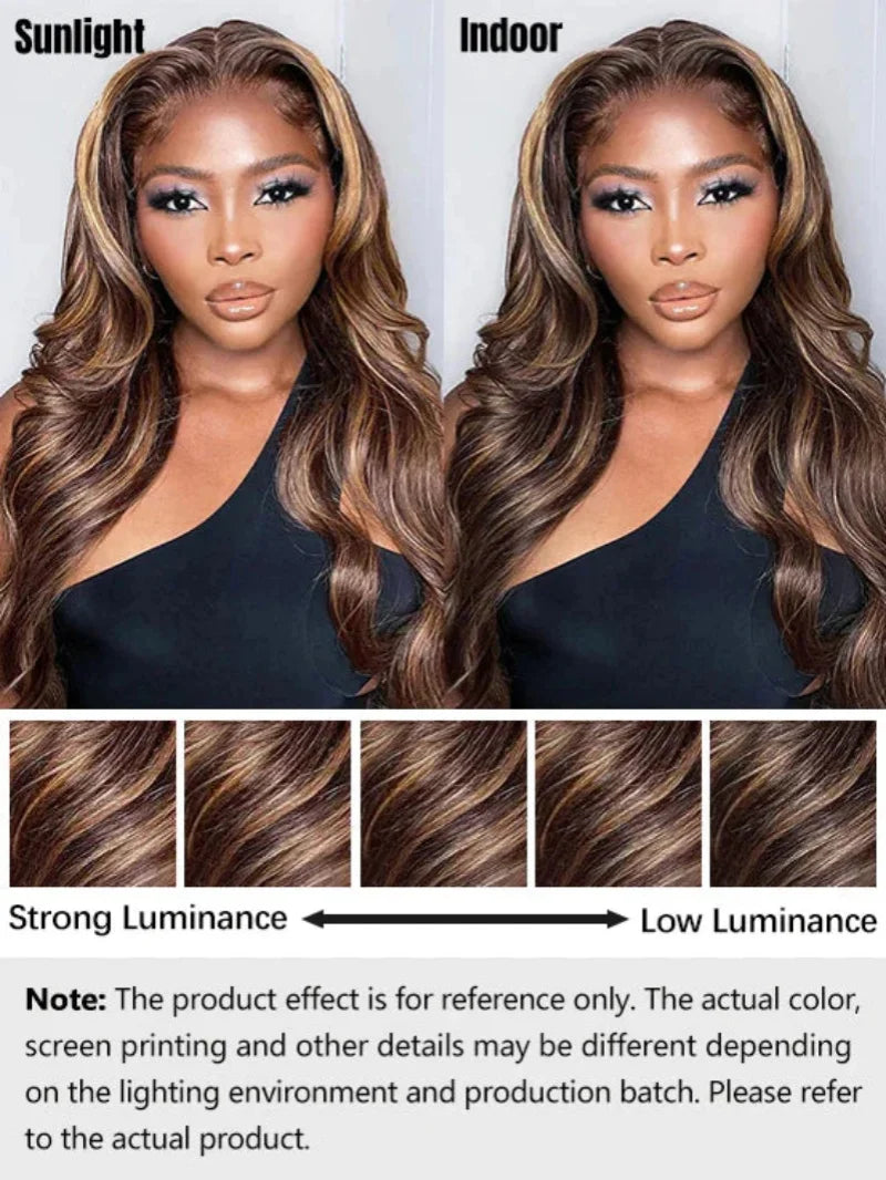 Highlight Brown 13x6 HD Lace Front Wig Body Wave Hair P4/27 Ombre Color 7x5 Glueless Human Hair Lace Frontal Wigs 250% Density