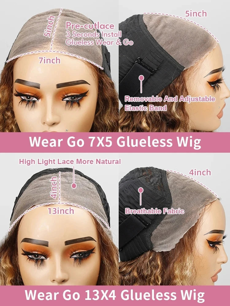 40 Inch 4/27 Curly Ombre Highlight 7x5 Glueless Wigs Human Hair Ready To Wear 250% Density 13x4 Deep Wave Frontal Wigs For Women