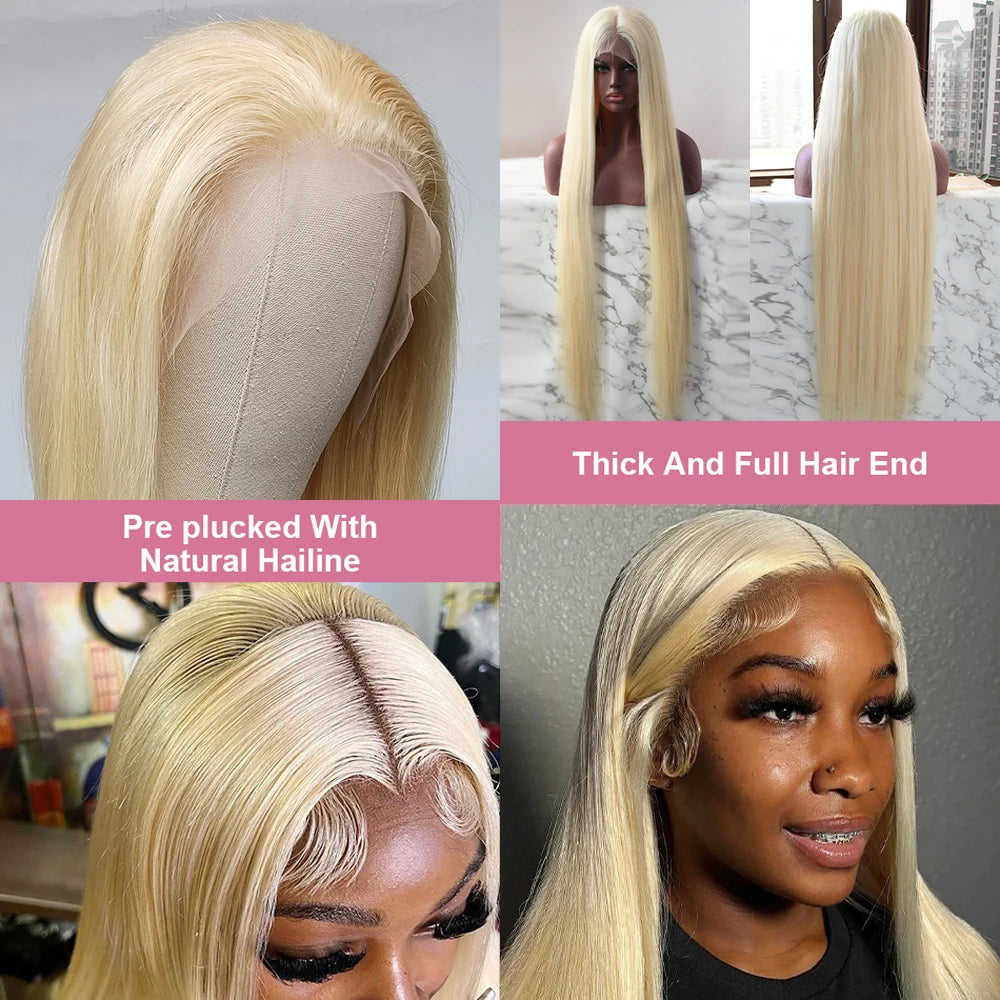 40 Inch 613 Blond Lace Frontal Wig Human Hair 13x6 13x4 HD Transparent Color Bone Straight Lace Front Wigs For Women 250 Density