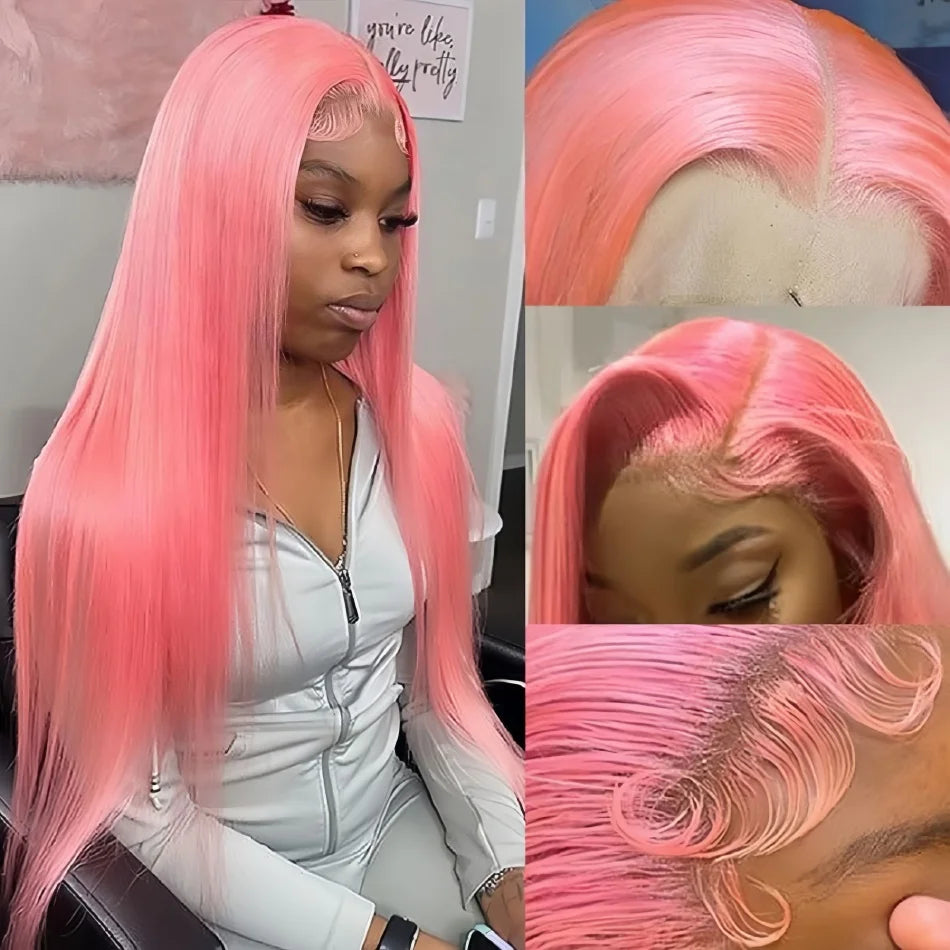 Light Pink 13X6 Straight HD Transparent Lace Frontal Wig 36 Inch 13X4 Long Brazilian 100% Colored Human Hair Wig for Black Women
