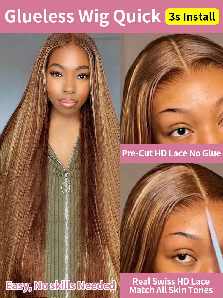 Wear And Go 13x4 Ombre Highlight Glueless Wig Human Hair Brazilian 30 40 Inch Straight Lace Front Wigs Human Hair For Women 250%