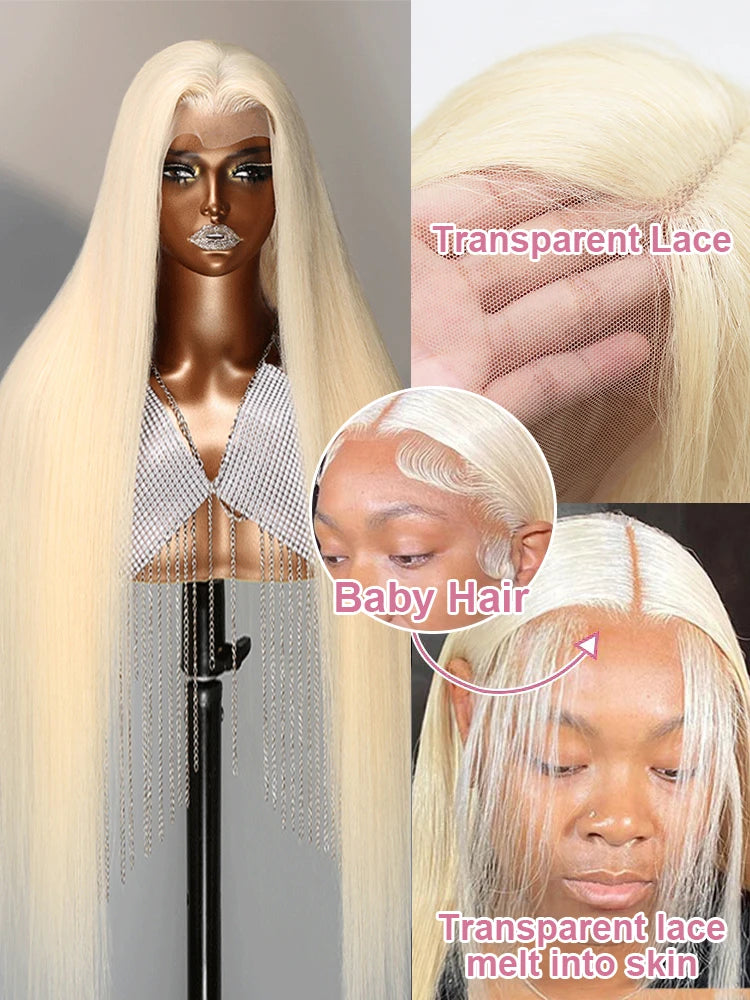 40 Inch 613 Blond Lace Frontal Wig Human Hair 13x6 13x4 HD Transparent Color Bone Straight Lace Front Wigs For Women 250 Density