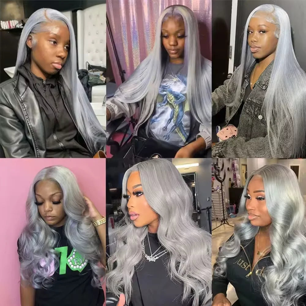 Silver Gray Bone Straight Lace Frontal Wig 13x4 Lace Front Human Hair Wigs For Women Preplucked Gray Colored Wigs Human Hair