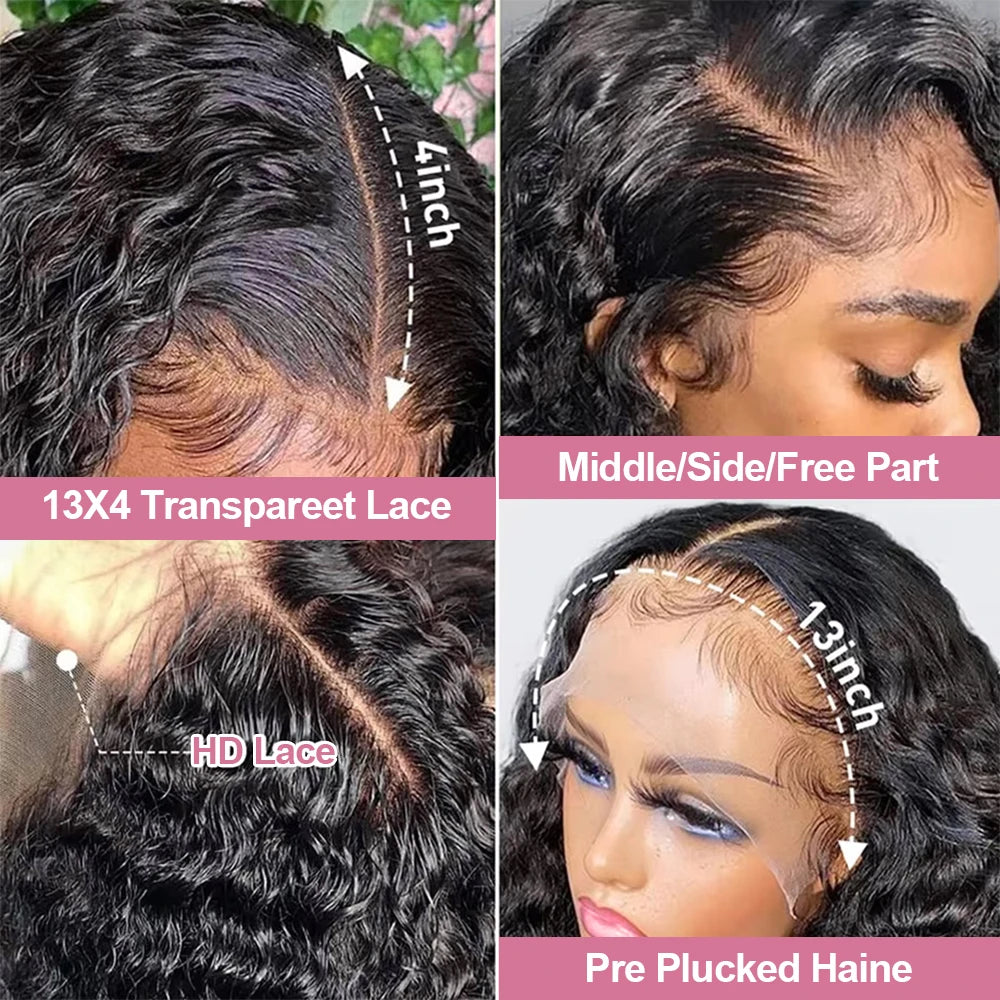 40 46Inch Deep Wave 13x6 13x4 Lace Frontal Human Hair Wig 300 Density 7x5 Water Curly Wear Go Glueless Human Hair Wigs For Women