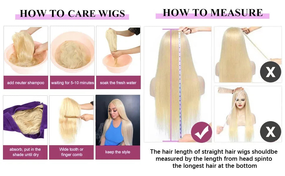 40 Inch Blonde 613 Straight Human hair Wig 13x6 HD Transparent Lace Frontal Human Hair Wigs 13x5 Remy Pre Plucked Wig For Women