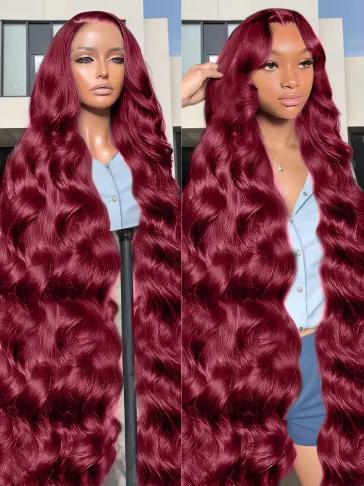 30 Inch 200% Body Wave Wig Burgundy 99J Lace Front Wig 13x4 13x6 HD Lace Frontal Wig Human Hair Pre Plucked 99j Red Colored Wig
