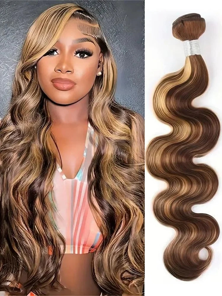 Body Wave Bundles Human Hair 4/27 Highlight Colored 3/4 Remy Human Hair Bundles 100% Brazilian Human Hair 13x4 HD Ombre Color