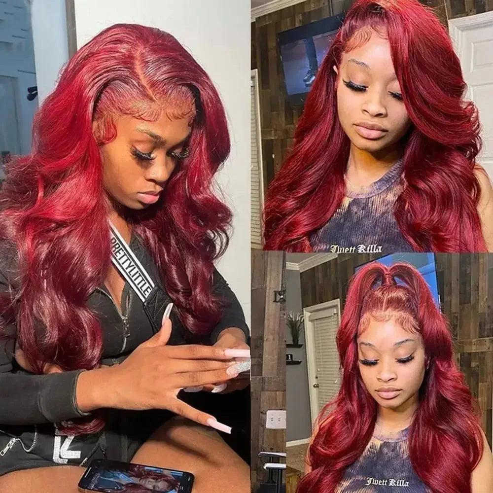 34 36 38 Inch Body Wave Wig Burgundy 99J Lace Front Wig 13x5 13x6 HD Lace Frontal Wig Human Hair Pre Plucked 99j Red Colored Wig
