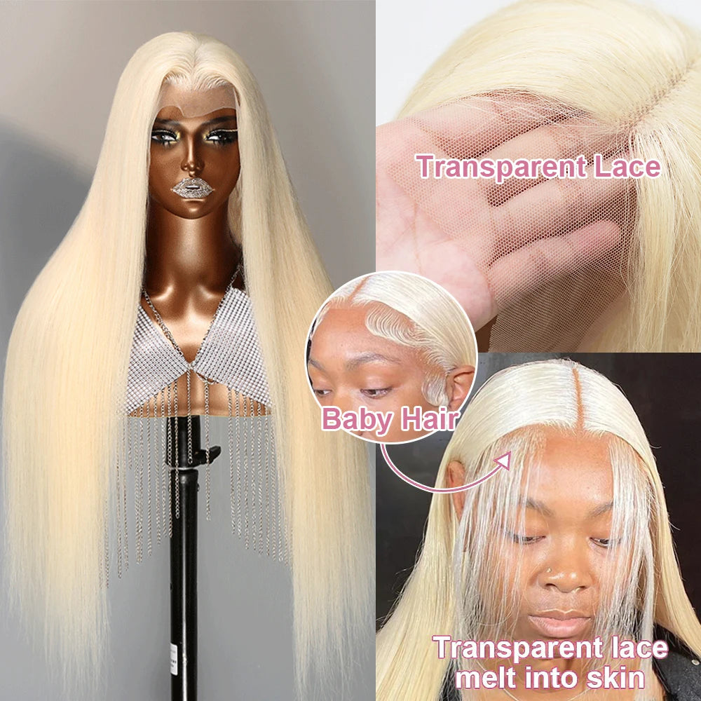 40 Inch 613 Blond Lace Frontal Wig Human Hair 13x6 13x4 HD Transparent Color Bone Straight Lace Front Wigs For Women 250 Density