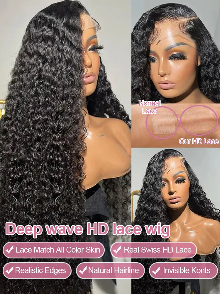40 46 Inch 13x6 Hd Curly Lace Front Human Hair Wigs 300 Density Transparent 13x4 Deep Wave Frontal Wigs For Women Pre Plucked