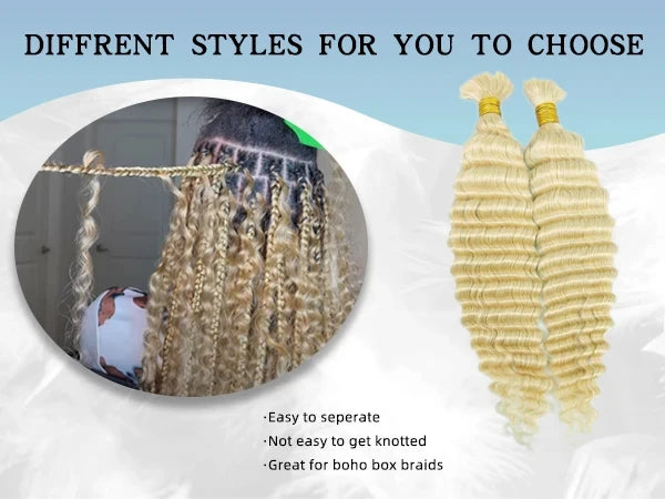 12A 613 Bulk Human Hair For Braiding Deep Wave Blonde Bulk Human Hair Extensions No Weft Human Hair Bundles For Boho Braids