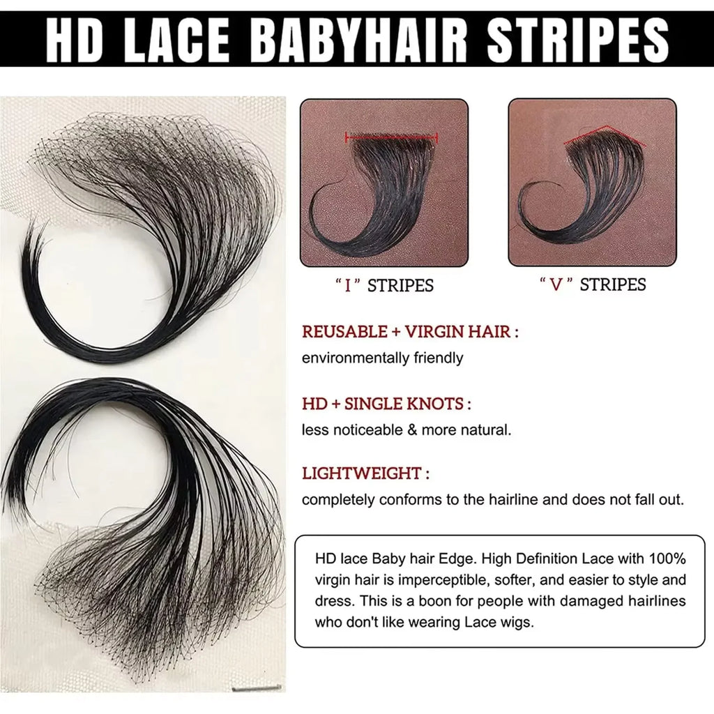 4Pcs Baby Hair Edges Hair HD Lace Baby Hair Stripes For Women Reusable Invisible Lace Hairline Edges Real Human Hair Pieces
