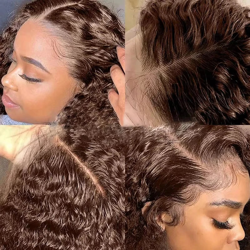 180 Density 13x6 Brown Deep Wave Lace Frontal Human Hair Wig Colored Loose Curly 13x4 HD Lace Front Human Wig For Women