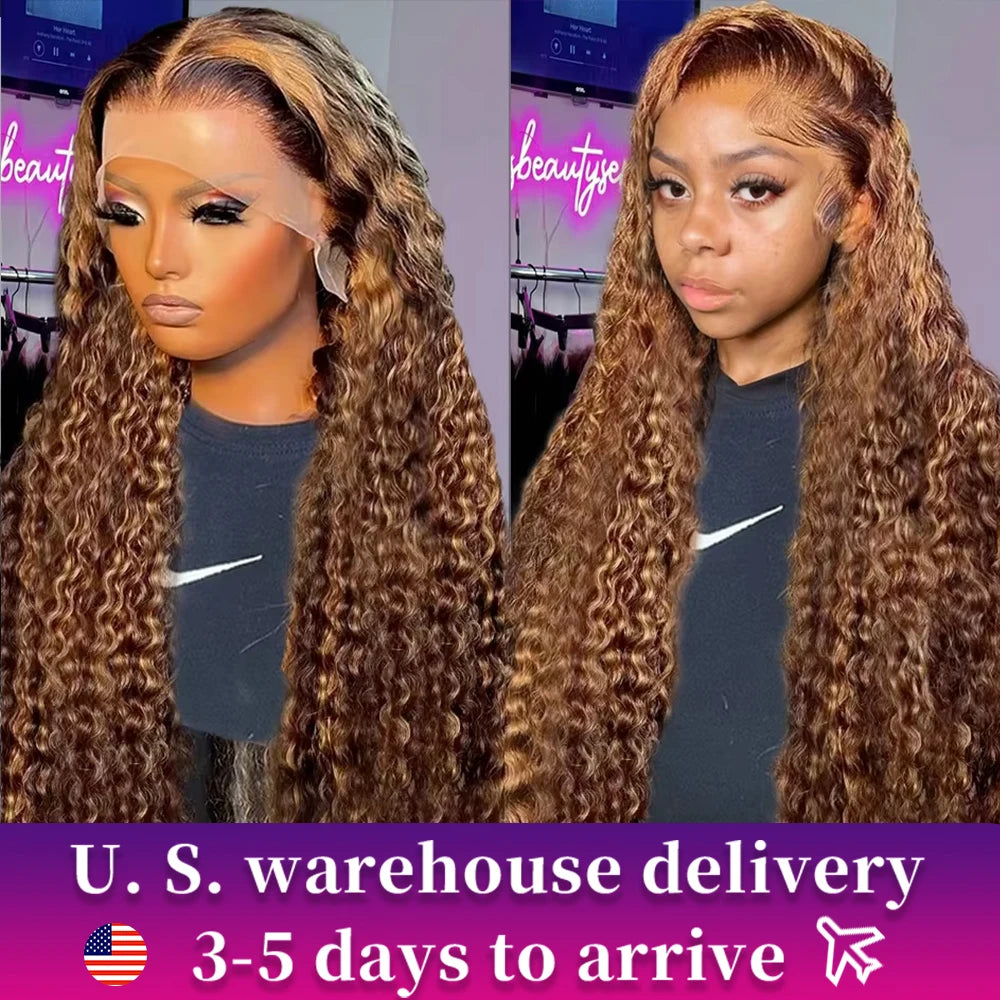 180 Density 30 Inch Curly Wigs Highlight Ombre 13x6 Lace Front Human Hair Deep Wave 13x4 Lace Frontal Wig Brazilian For Women