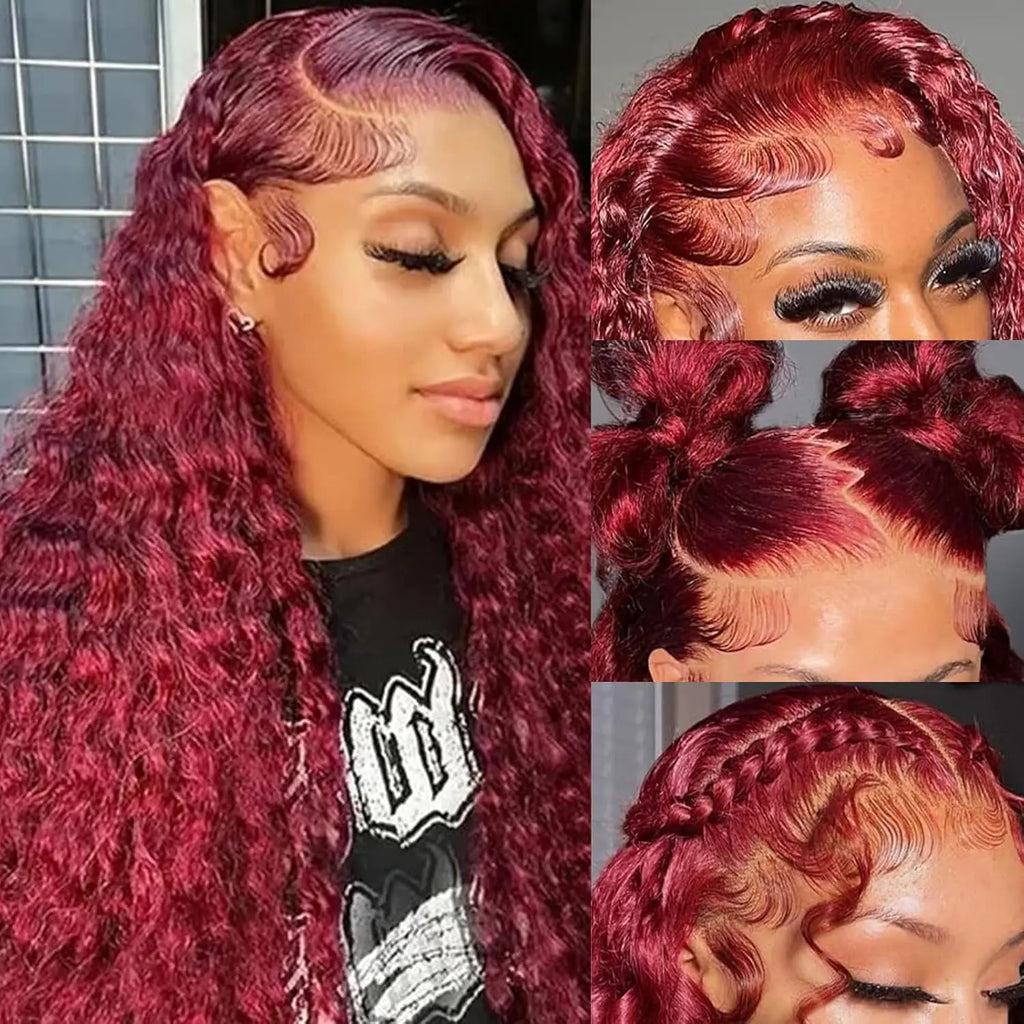 99J Burgundy Red 13x4 Lace Front Human Hair Wigs 7x5 Glueless Wigs Human Hair 100% Pre Cut  Pre plucked   Brazilian Wigs On Sale