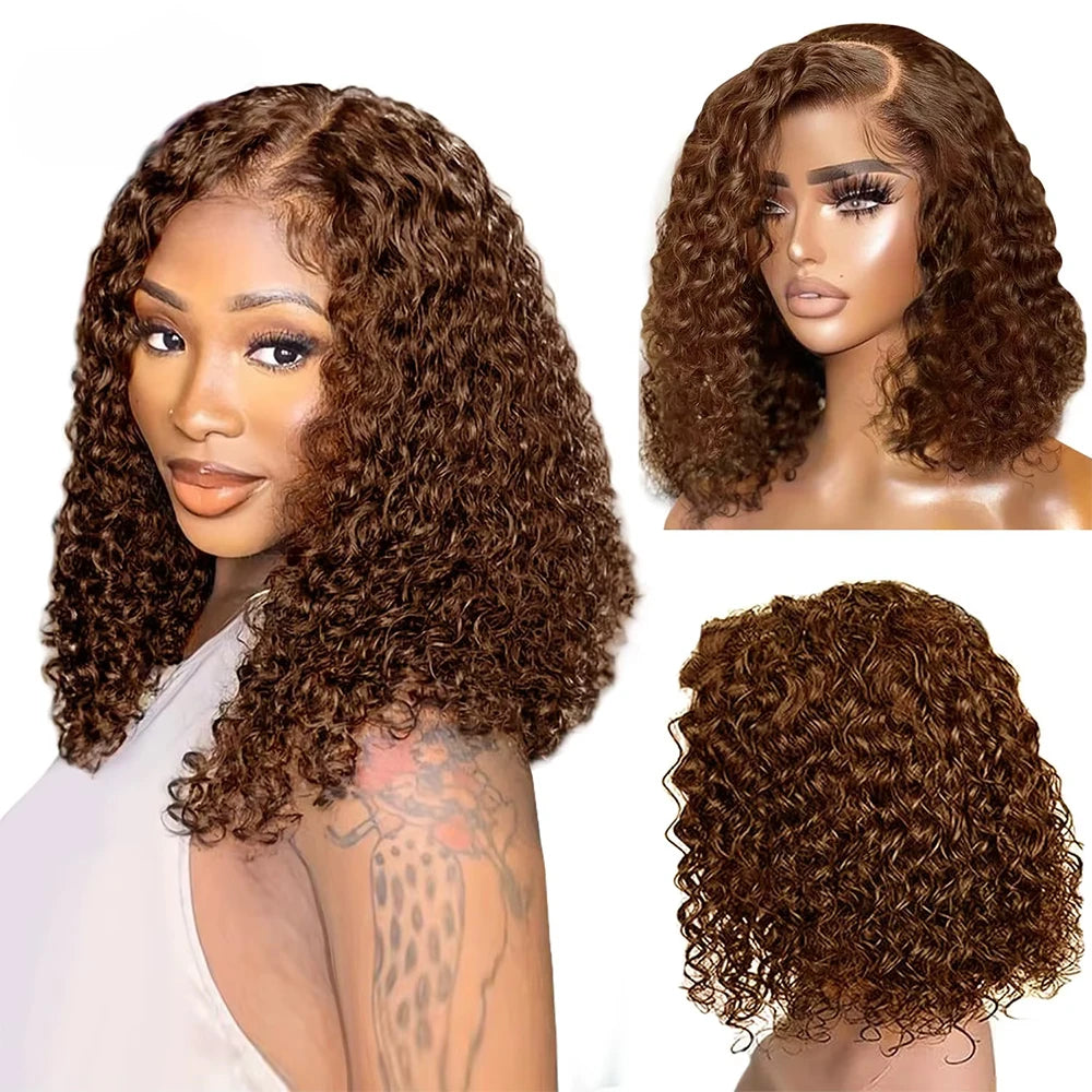 13x4 Short Bob Wigs Deep Wave Wig 180% Density Chocolate Dark Brown Transparent Lace Front Wigs Human Hair Short Bob Wigs