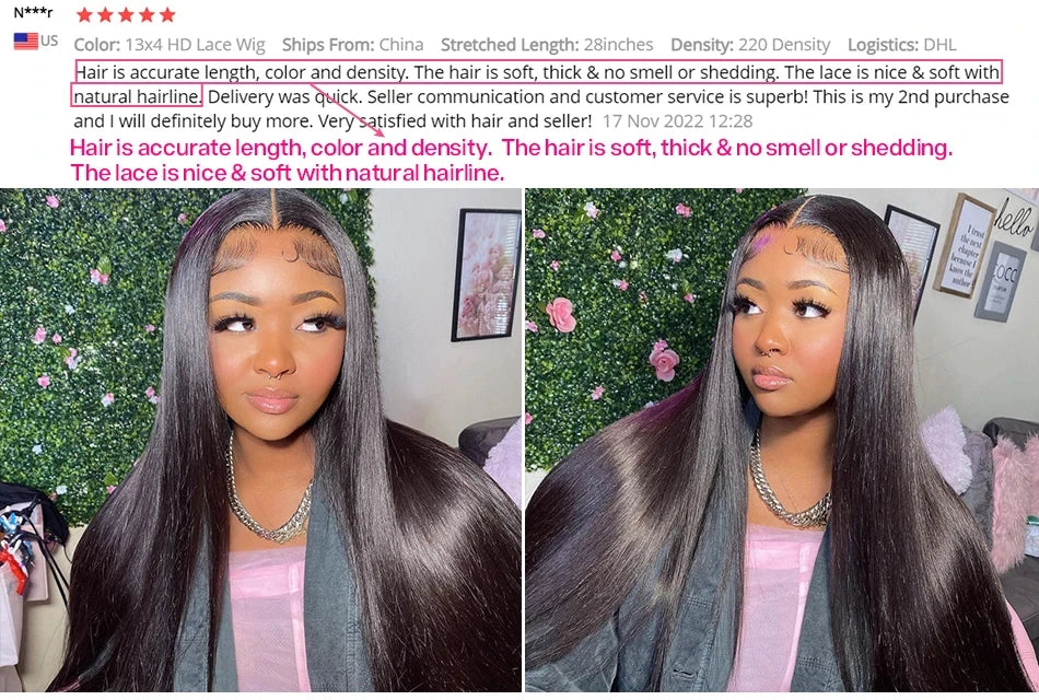 30 36 Inch Straight Human Hair Wigs 180 Density Straight 13x6 Hd Lace Frontal Wig Human Hair PrePlucked Brazilian Hair For Women