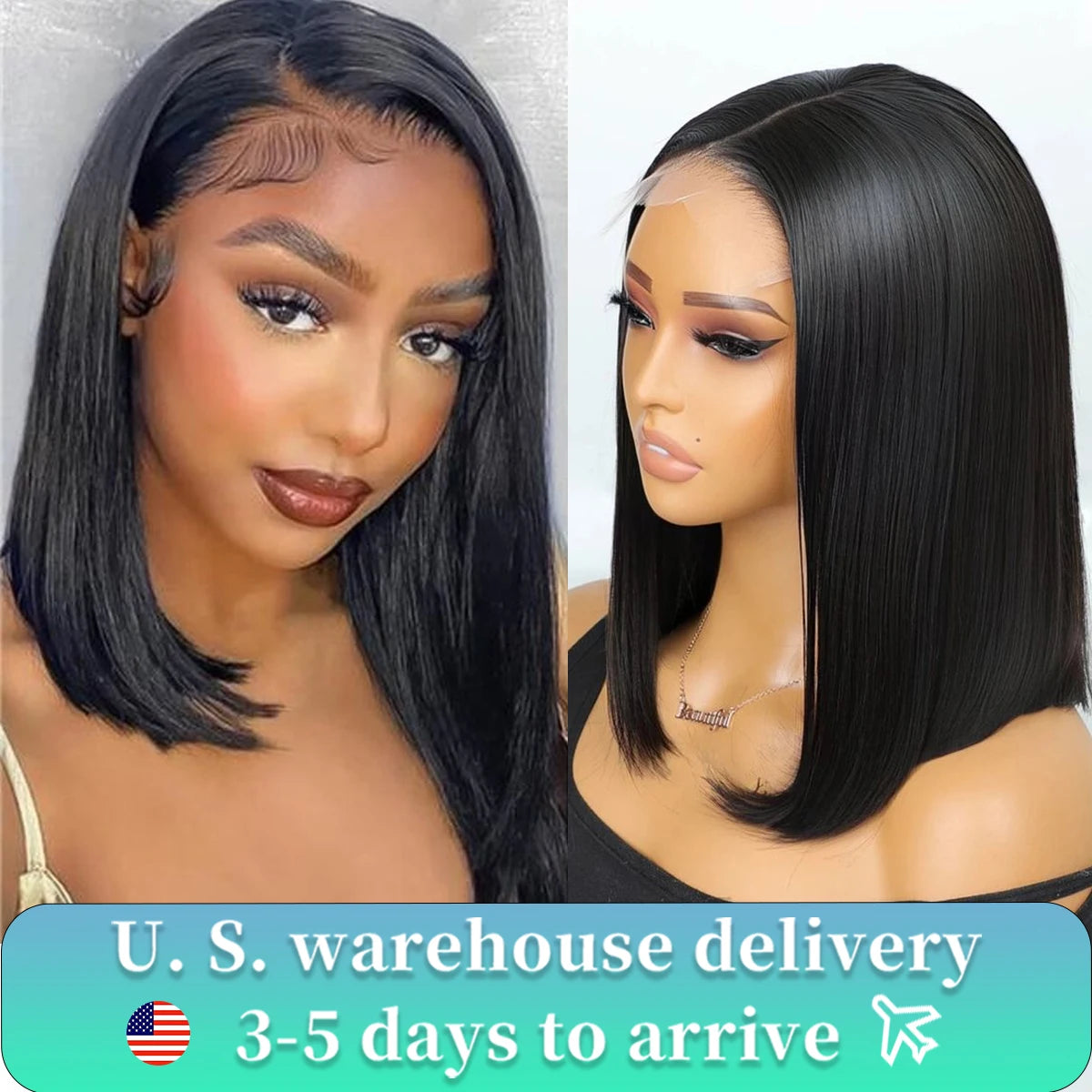 13x4 Bone Straight Bob Human Hair Lace Frontal Wigs Wear Go Glueless 180 Density Pre Plucked Brazilian HD Transparent Lace Wig