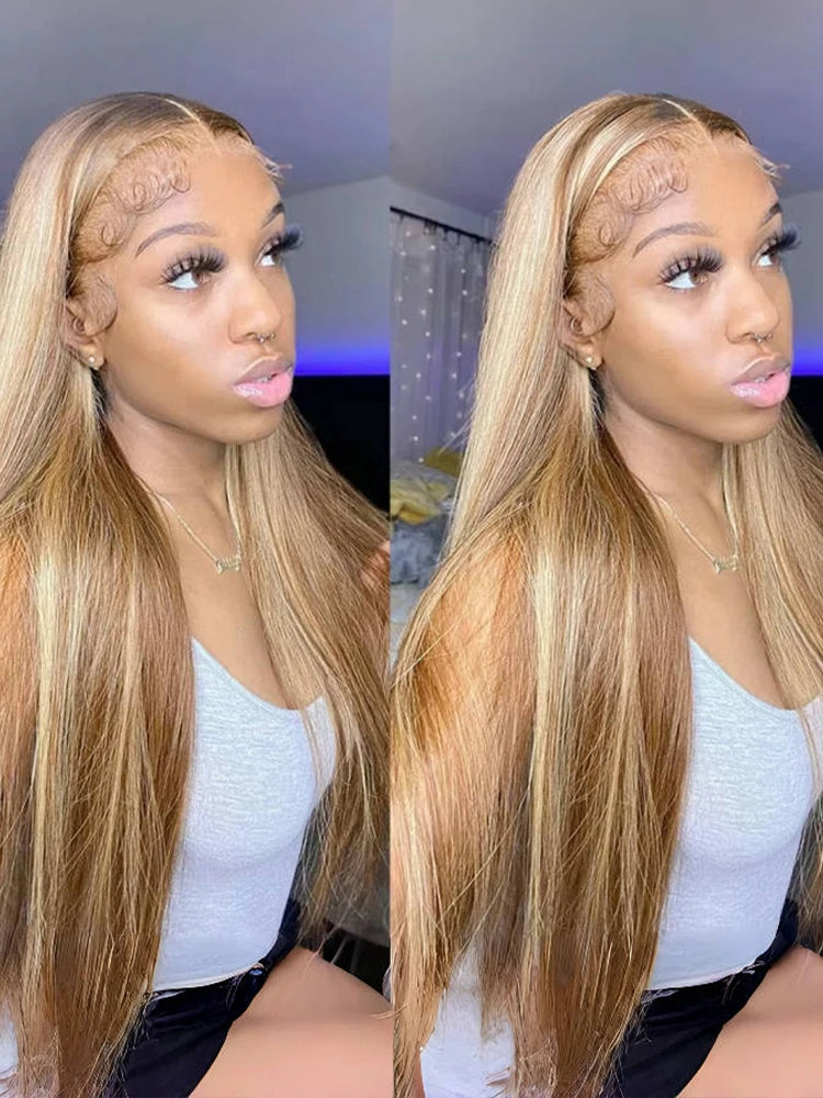 250 Density Curly Highlight 13x6 Lace Frontal Wig Human Hair 40 Inch 4/27 Ombre Deep Wave Wigs 13x4 Transparent Lace Frontl Wig