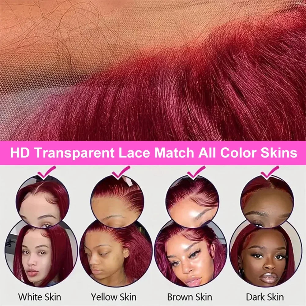 13x4 Wear and Go Glueless Bob Wig Human Hair Straight Bob Wigs Human Hair 100% 99J Red Colored 7x5 Glueless Wigs Ready to Wear
