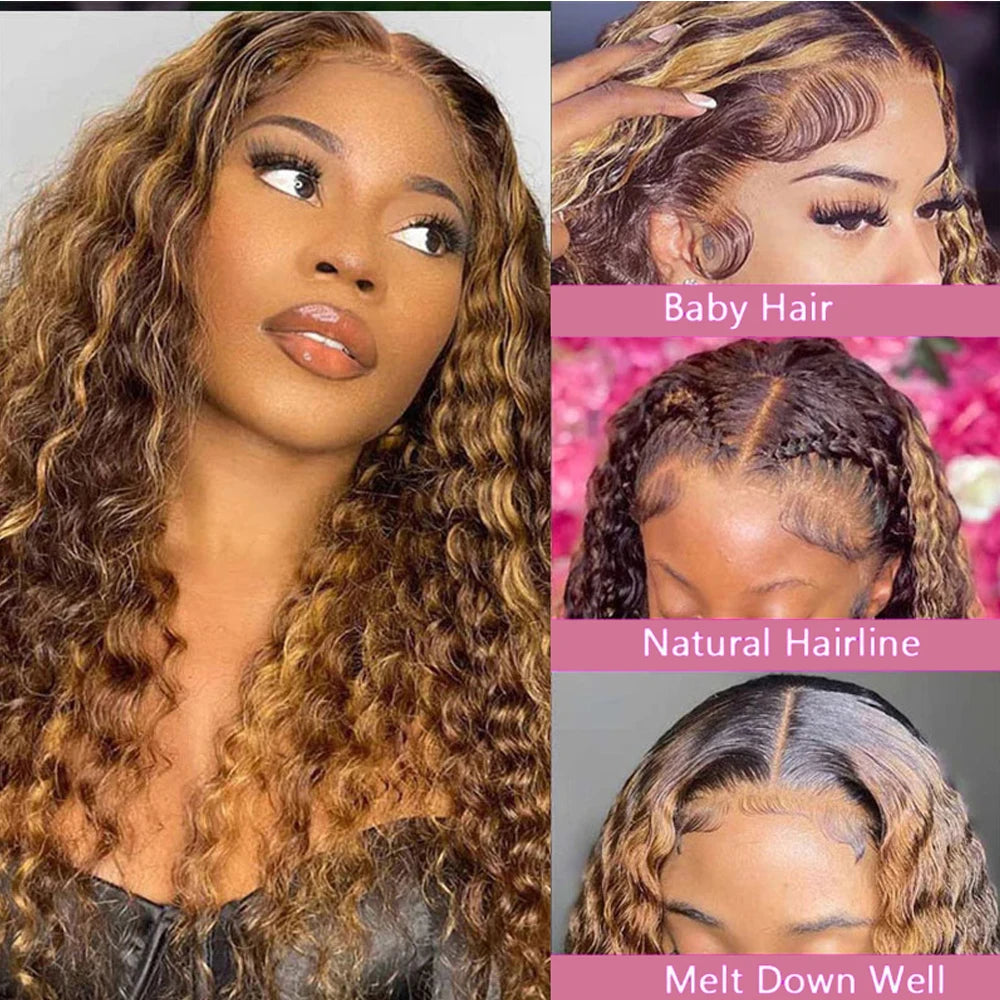 40 Inch 4/27 Curly Ombre Highlight 7x5 Glueless Wigs Human Hair Ready To Wear 250% Density 13x4 Deep Wave Frontal Wigs For Women