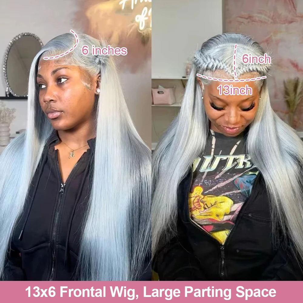 40 Inch Silver Grey Colored Straight Lace Front Human Hair Wigs HD Transparent 13x6 13x4 Lace Frontal Wigs For Women Pre Plucked