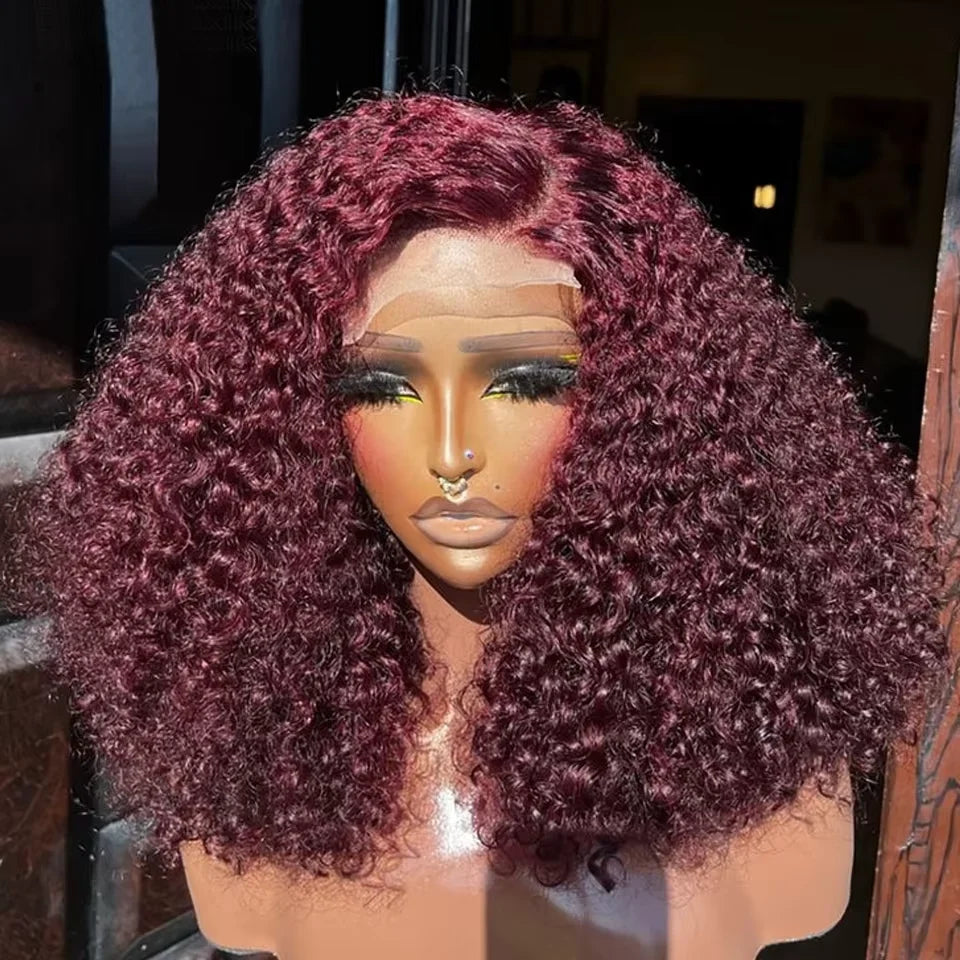 Reddish Brown Water Wave Lace Short Curly Wig Burgundy Red Remy Short Cut Bob Frontal Human Hair Wigs 100% Real Human Hair