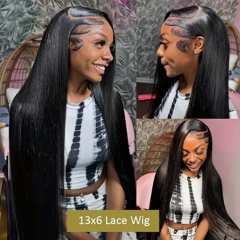 250 Density 40Inch HD Transparent Lace Wigs 13x6 Bone Straight Lace Frontal Wigs Human Hair 13X4 Pre Plucked Brazilian For Women