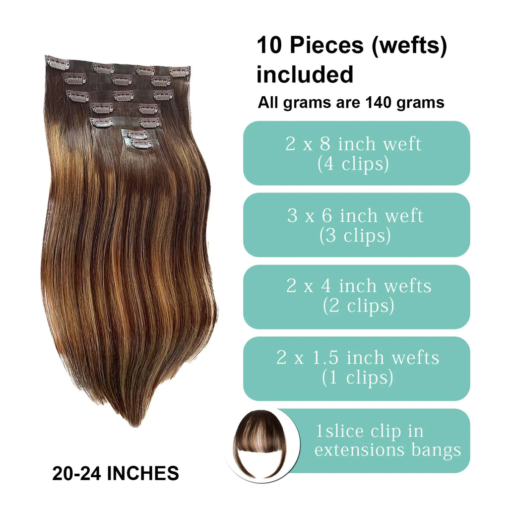 Highlight Straight Clip In Extensions 100% Brazilian Human Hair Clip In Hair Extension One Piece Hairpieces With 24 Secure Clips