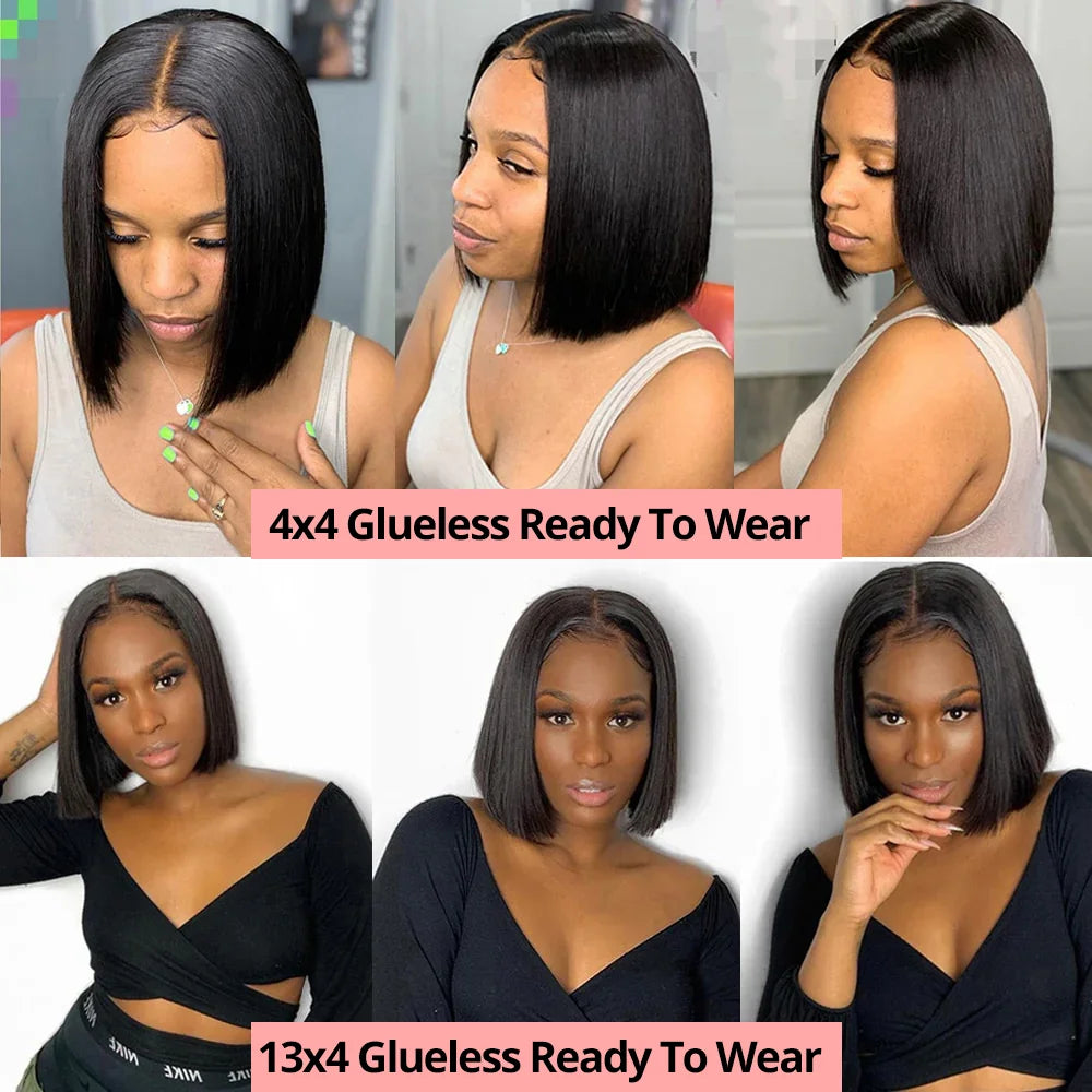 Glueless Straight Bob 7x5 Transparent Lace Wig 100% Human Hair Natural Black 13x4 Pre Cut HD Transparent Lace Closure Wig