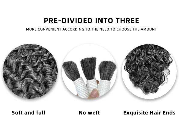Deep Wave human hair bundle no weft bundle female hair extension 3 strands Gray human hair for real human hair braid