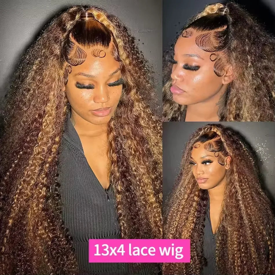 40Inch  360 Curly Highlight Wig Human Hair 100% Honey Blonde Loose Deep Wig 13x4 13x6 Hd Lace Water Wave Frontal Wigs For Women