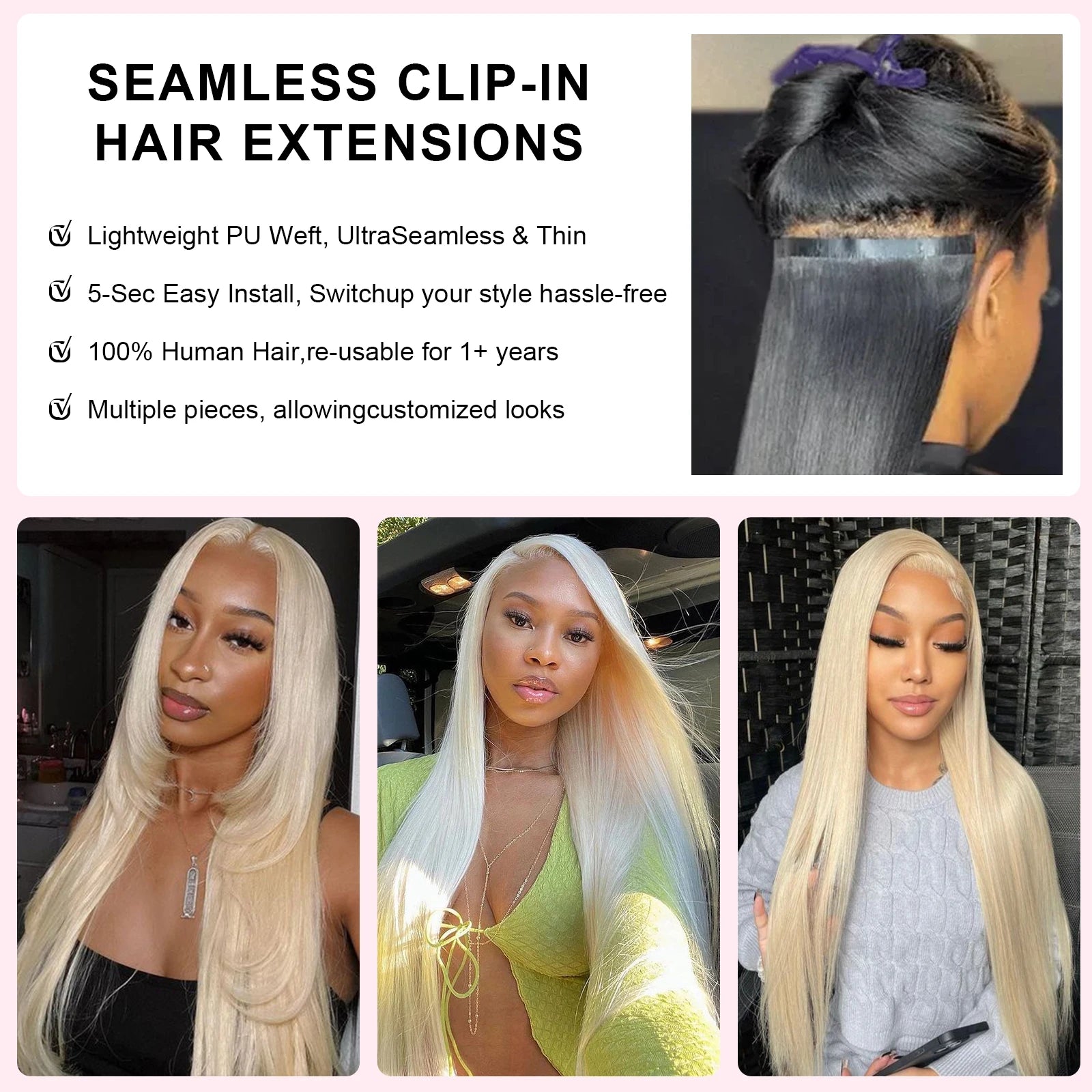 9Pcs/set  613 Clip Ins Hair Extensions 100% Real Human Hair 613 Blonde Colored Straight Clip In Hair 120G/Set Deals For Women