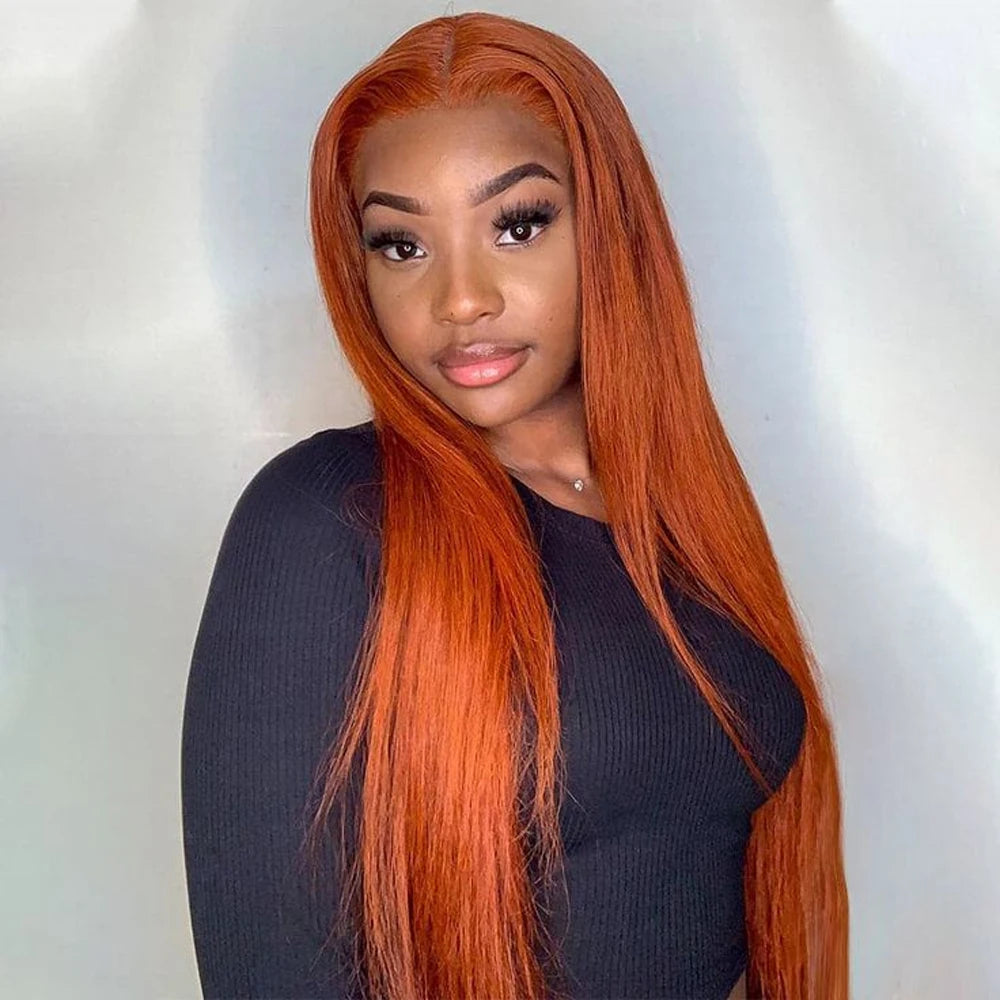 200% #350 Colored Straight 13x6 Lace Front Wigs Human Hair For Women Ginger Orange 13x4 Lace Frontal Wig Pre Plucked For Women